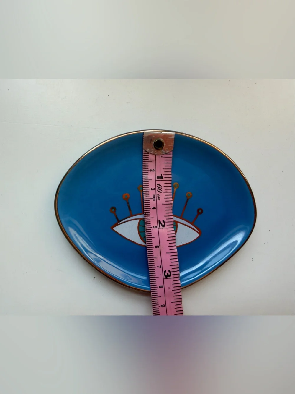 Celestial Evil Eye Ceramic Trinket Dish Gold Rim Blue Catchall